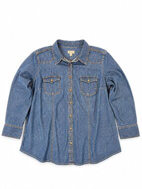 Denim & Co Denim Shirt Women’s 3X Blue Button Front Western Plus Size EUC